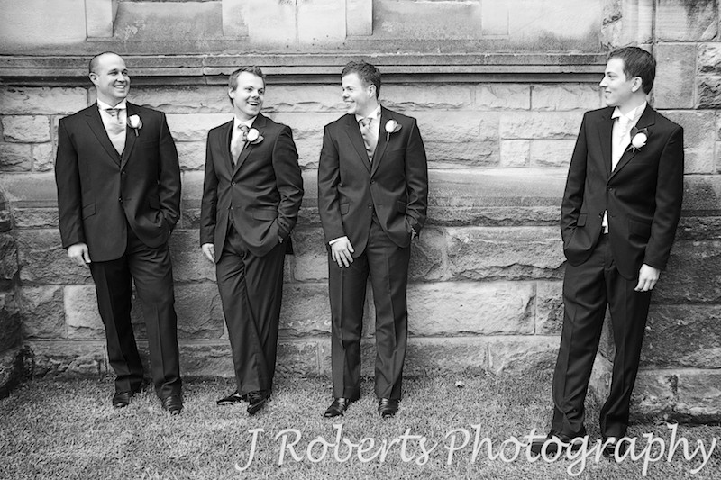 Groom with groomsmen outside St Thomas' North Sydney - wedding photography sydney
